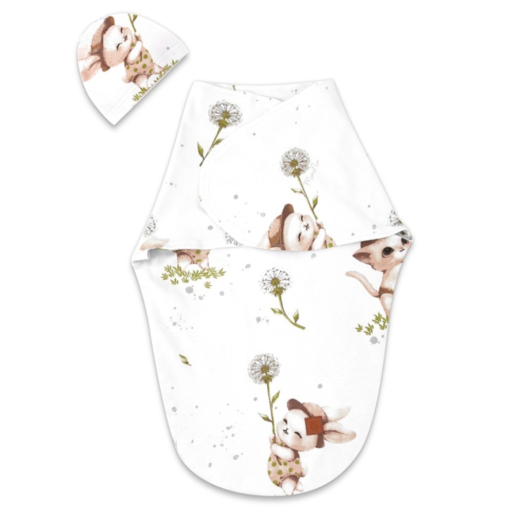 Zavinovací vak, zavinovačka, LUX SOFT, bavlna, Kocúrik a púpava - biela