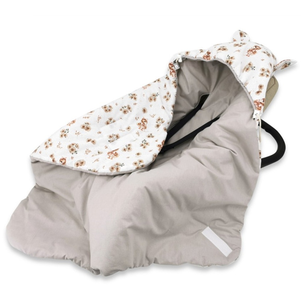 Zavinovacia deka s kapucňou bavlna, 90x90cm, Kačički - biela, béžová