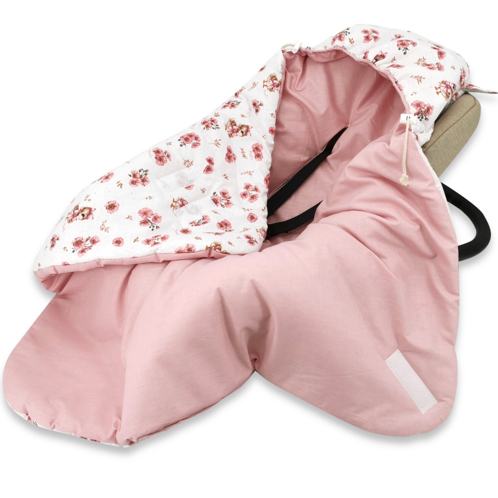 Zavinovacia deka s kapucňou bavlna, 90x90cm, Kačički - biela, púdrovo ružová