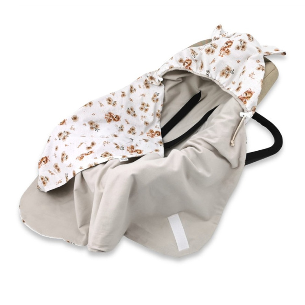 Zavinovacia deka s kapucňou bavlna, 90x90cm, Kačičky - biela, béžová