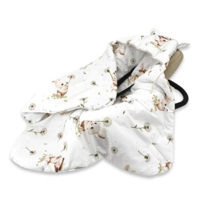 Zavinovacia deka s kapucňou bavlna, 90x90cm, Kocúrik a púpava - biela