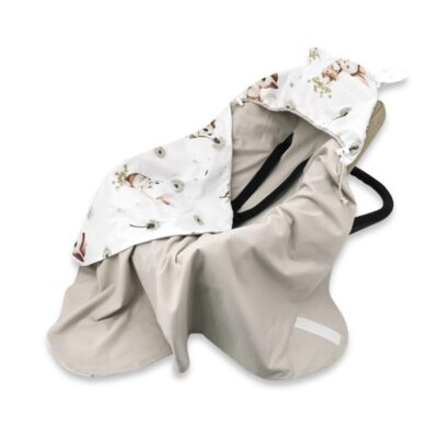 Zavinovacia deka s kapucňou bavlna, 90x90cm, Kocúrik a púpava - biela, béžová