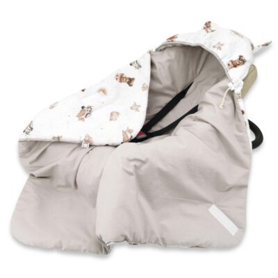 Zavinovacia deka s kapucňou bavlna, 90x90cm, Méďa pilot - biela, béžová