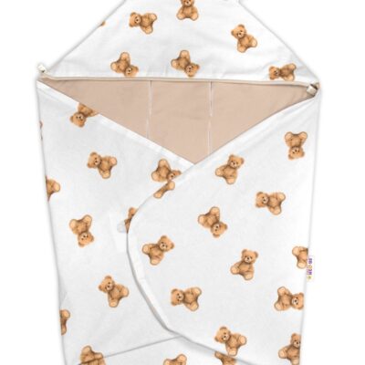 Zavinovacia deka s kapucňou bavlna, 90x90cm, Míš - biela s potlačou