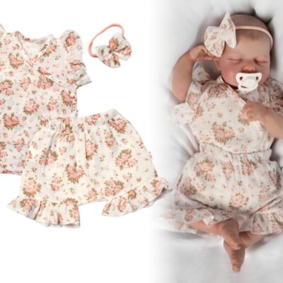 Zavinovacie body, kraťasky + čelenka, mušelín, Pivonky, Baby Nellys, smotanové, veľ. 80