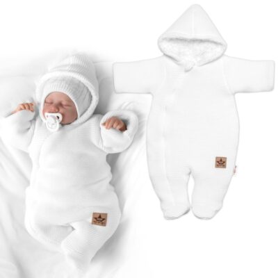 Zimná pletená kombinéza/overálok s kapucňou Baby Nellys - bílá, veľ. 62