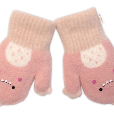 Zimné rukavičky s kožúškom Dino, Baby Nellys, púdrové, 104/110